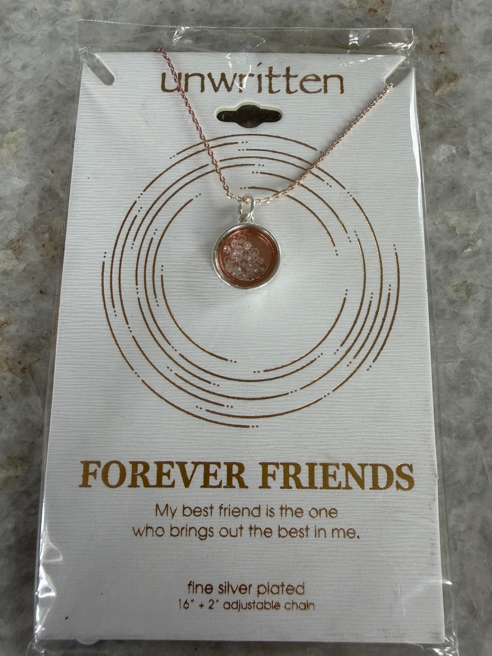 Unwritten Rose Gold Crystal Circle Pendant Necklace Forever Friends BFF Besties